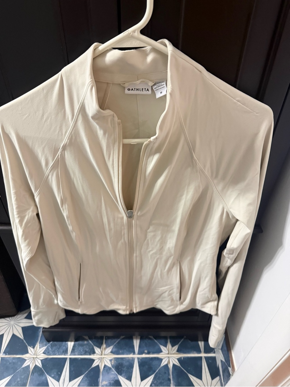 Athleta Cream Lightweight Full-Zip Bomber Jacket